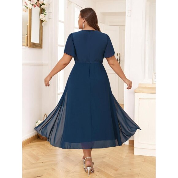 Women Plus Size Chiffon Formal Evening Gown with Sequins V-Neck 5X - Picture 6 of 9